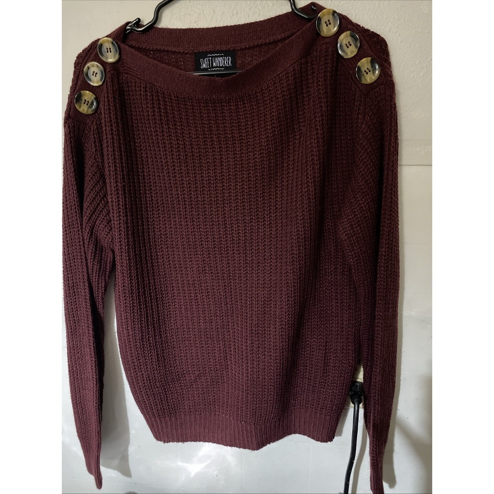 Women's Burgundy Sweet Wanderers Fall Autumn Knitted Lightweight Sweater Small